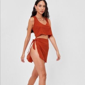 Chiffon Cover Up Top And Mini Skirt Set